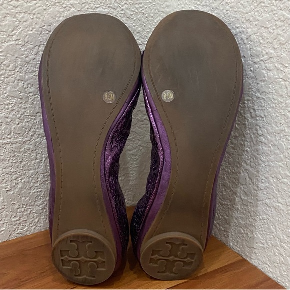 TORY BURCH Azalea Jeweled Bow Metallic Purple Ballerina Ballet Flats Size 8.5M - Picture 12 of 16